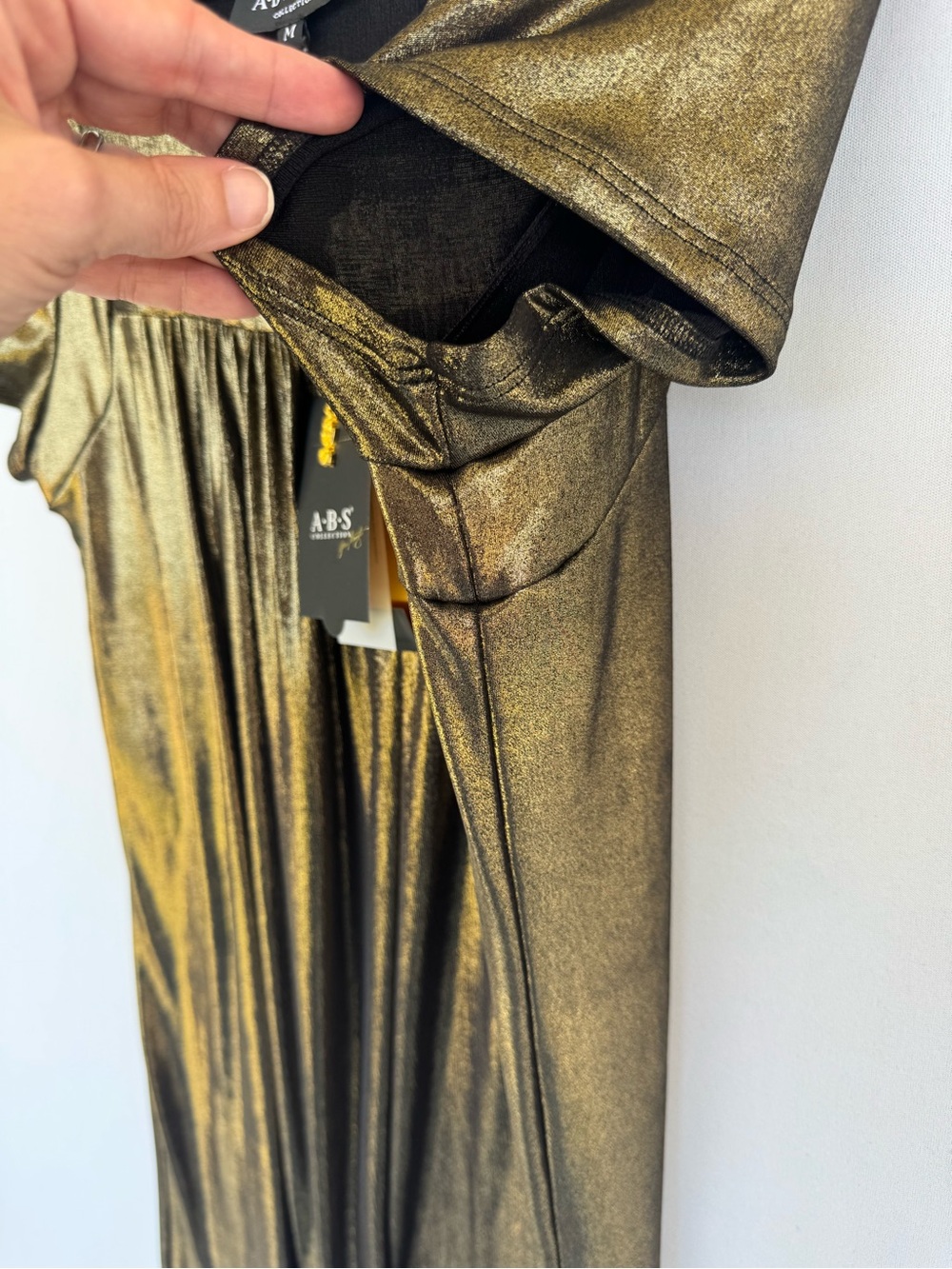 ABS Allen Schwartz Metallic Gold Short Sleeve Swing Dress - Picture 10 of 12